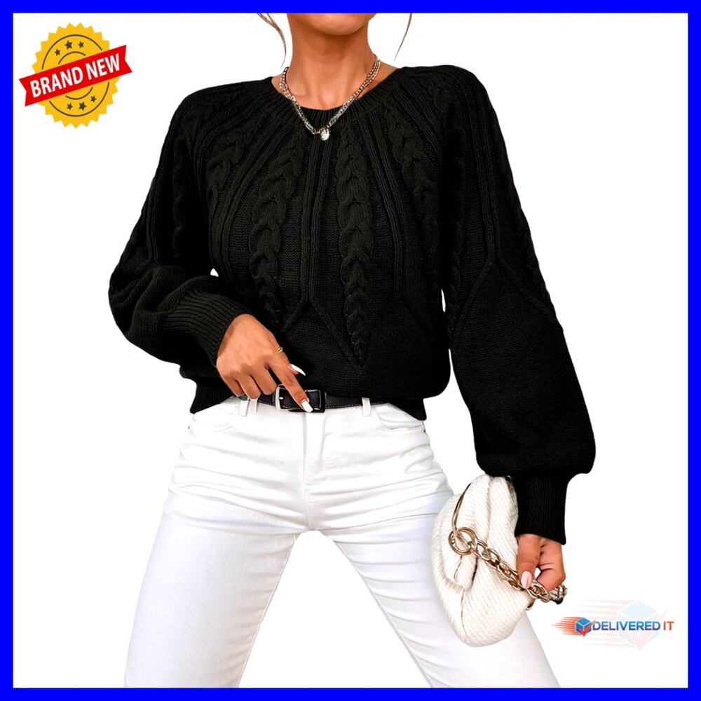 Cable Knit Chunky Sweater Oversized Lantern Sleeve Pullover Soft Y2k Chic